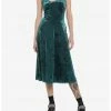 HUNIVERS Green Velvet Midi Slip Dress
