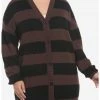 HUNIVERS Black & Brown Stripe Oversize Cardigan Plus Size