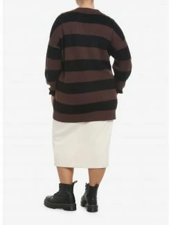 HUNIVERS Black & Brown Stripe Oversize Cardigan Plus Size -Her Universe shop unnamed file 749