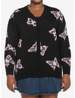 HUNIVERS Black & Pink Butterfly Cardigan Plus Size
