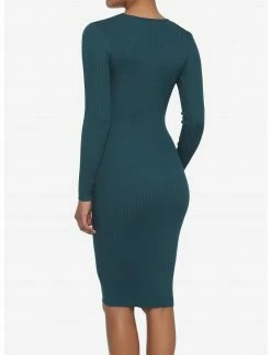 HER Teal Ruched Long-Sleeve Midi Dress -Her Universe shop unnamed file 788