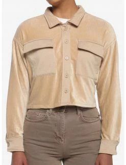 HER Tan Corduroy Crop Shacket