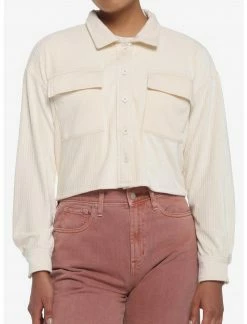 HER Ivory Corduroy Crop Shacket