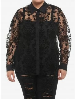 HUNIVERS Her Universe Disney The Haunted Mansion Wallpaper Flocked Long-Sleeve Mesh Top Plus Size