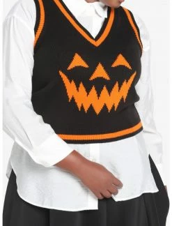 HUNIVERS Black & Orange Pumpkin Sweater Vest Plus Size -Her Universe shop unnamed file 883