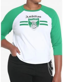 HUNIVERS Harry Potter Slytherin Varsity Crop Raglan T-Shirt Plus Size -Her Universe shop unnamed file 963